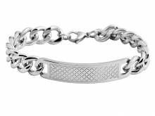 Schmuck-Armband Edelstahl Flachpanzerkette silberfarben robust Identplatte mit Struktur - Bandl&auml;nge ca. 22cm