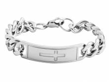 Schmuck-Armband Edelstahl Flachpanzerkette silberfarben robust Identplatte mit Kreuz - Bandl&auml;nge ca. 22cm