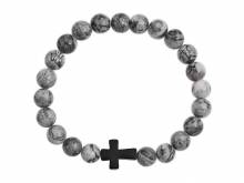 Schmuck-Armband Zugband Naturstein/Edelstahl grau/schwarz - Bandl&auml;nge ca. 17cm