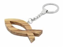 Schl&uuml;sselanh&auml;nger/Taschenanh&auml;nger Fisch ICHTYS handgemacht aus Olivenholz
