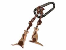 Schl&uuml;sselanh&auml;nger/Taschenanh&auml;nger Eddi & Manni braun mit 2 Erdm&auml;nnchen und Karabiner