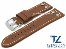 Uhrenarmband 26mm mittelbraun Leder Aviator-Look mit Nieten helle Naht von TZEVELION (Schließenanstoß 24 mm)