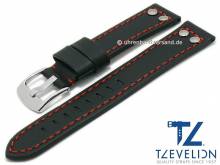 ABVERKAUF: Uhrenarmband 20mm schwarz Leder Aviator-Look mit Nieten rote Naht von TZEVELION (Schlie&szlig;enansto&szlig; 18 mm)