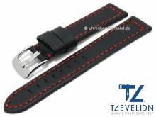 ABVERKAUF: Uhrenarmband 20mm schwarz Leder glatt rote Naht von TZEVELION (Schlie&szlig;enansto&szlig; 18 mm)