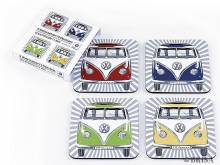 Deko-Untersetzer-Set 4teilig VW T1 BUS - 4 FARBEN MDF/Kork in Pappschachtel von Brisa