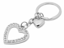 Schl&uuml;sselanh&auml;nger/Taschenanh&auml;nger 1 gro&szlig;es Herz mit herzf&ouml;rmigen Loch mittig transparente Schmucksteine silberfarben