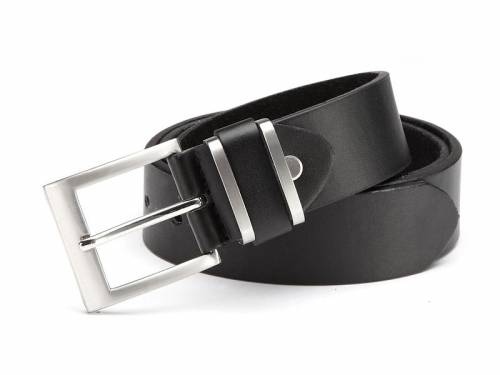 Basic-G�rtel schwarz fein genarbt Metallschlaufen - Gr��e 105 (Breite ca. 4 cm) - Bild vergr��ern 