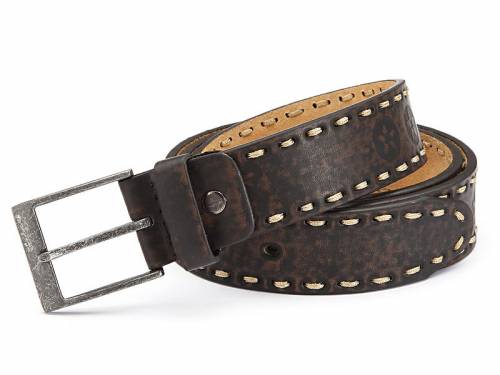 Basic-G�rtel dunkelbraun Motivpr�gung Kontrastnaht Vintage-Look - Gr��e 125 (Breite ca. 4 cm) - Bild vergr��ern 