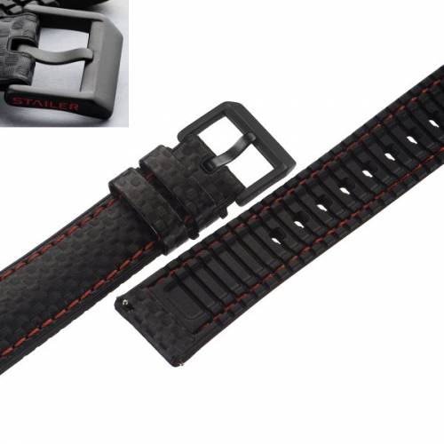 Hybridband -Max Endurance Sport- 22mm schwarz KarbonLook/Silikon rote Naht EASY-CLICK v. STAILER (Schlieenansto 20 mm) - Bild vergrern 