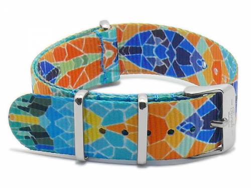 Uhrenarmband -NATO Gaudi- 22mm hellblau/dunkelblau Textil Durchzugsband im NATO-Style von ATELIER FERRER CHANNEL - Bild vergr��ern 