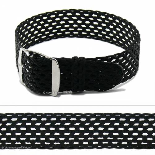Uhrenarmband 18mm schwarz Perlon/Textil Durchzugsband Netzstruktur - Bild vergrern 