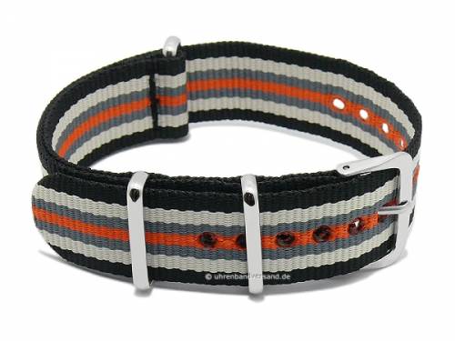 Preistipp: Uhrenarmband 18mm schwarz/wei/grau/orange Nylon zweilagiges Durchzugsband im NATO-Style - Bild vergrern 