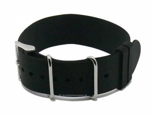 Uhrenarmband 20mm schwarz Silikon einlagiges Durchzugsband im NATO-Style - Bild vergrern 