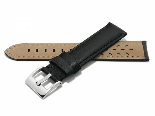 PREISTIPP: Uhrenarmband 20mm schwarz Leder abgen�ht mit Breitdornschlie�e (Schlie�enansto� 18 mm) - Bild vergr��ern 