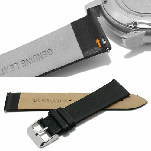 PREISTIPP: Uhrenarmband 18mm schwarz Leder ohne Naht mit Schnellwechsel-Stegen (Schlie�enansto� 16 mm) - Bild vergr��ern 