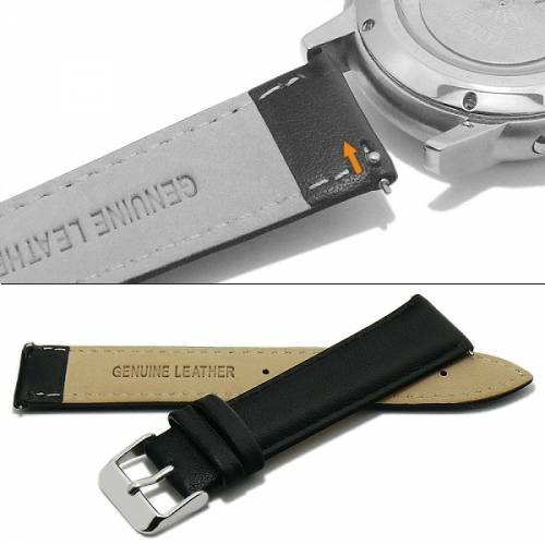 PREISTIPP: Uhrenarmband 22mm schwarz Leder abgenht mit Schnellwechsel-Stegen (Schlieenansto 20 mm) - Bild vergrern 