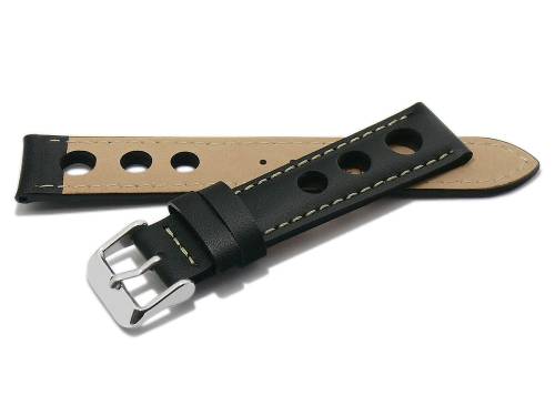 PREISTIPP: Uhrenarmband (Acklb112) 18mm schwarz Leder Racing-Look leicht genarbt helle Naht (Schlie�enansto� 16 mm) - Bild vergr��ern 