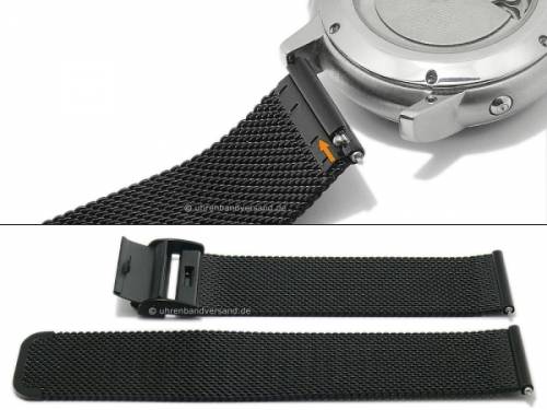 Uhrenarmband 22mm schwarz Milanaise poliert mittelschweres Geflecht mit Gleitschlie�e & Schnellwechsel-Stegen - Bild vergr��ern 
