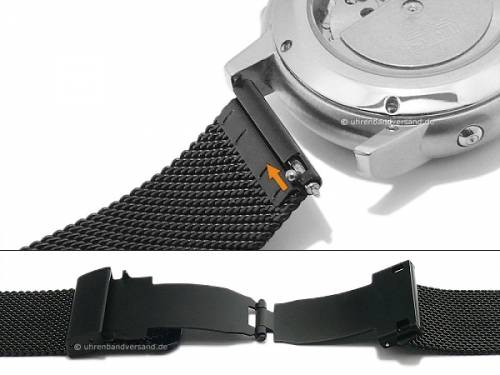 Preistipp: Uhrenarmband 20mm schwarz Milanaise feines Geflecht mit Easy-Click & Faltschlie�e - Bild vergr��ern 