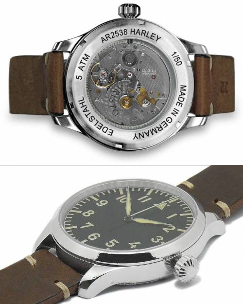 Armbanduhr mit Automatik-Werk AR 2538 -Beobachter Typ A- Edelstahl Ziffernblatt schwarz Made in Germany ARISTO (*AV*HU*) - Bild vergrern 