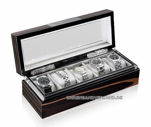 Uhrenkasten -Executive 5 Makassar- Holz braun f�r bis zu 5 Armbanduhren  - Bild vergr��ern 