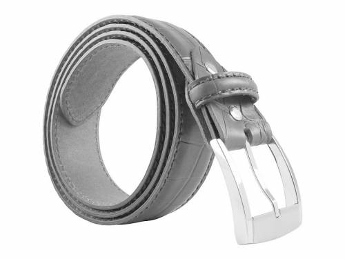 Hochwertiger Lederg�rtel MADE IN ITALY dunkelblau Alligatorpr�gung goldfarbene Schlie�e - Gr��e 105 (Breite ca. 4 cm) - Bild vergr��ern 
