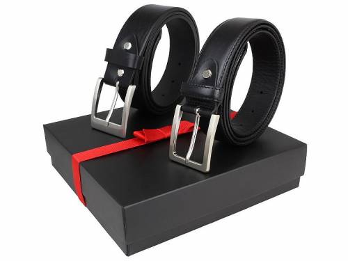 2er-Set Hochwertige Grtel MADE IN ITALY Vollrindleder schwarz glatt - Gre krzbar 115 (Breite 4 cm & 3,5 cm ) - Bild vergrern 