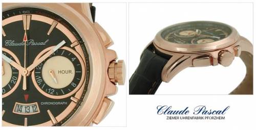 1a Angebot: Herrenchronograph Edelstahl ros�gold Ziffernblatt schwarz von Claude Pascal (*CL*HU*) - Bild vergr��ern 