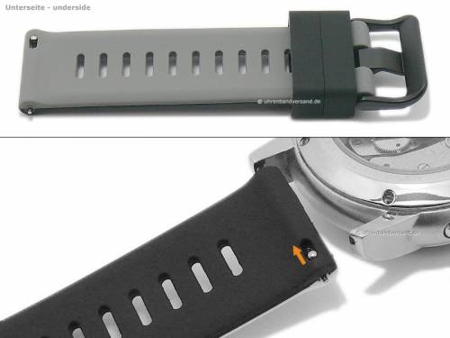 Uhrenarmband 22mm schwarz/grau Silikon mit Schnellwechsel-Federstegen f�r sportive Uhren & Smartwatches - Bild vergr��ern 