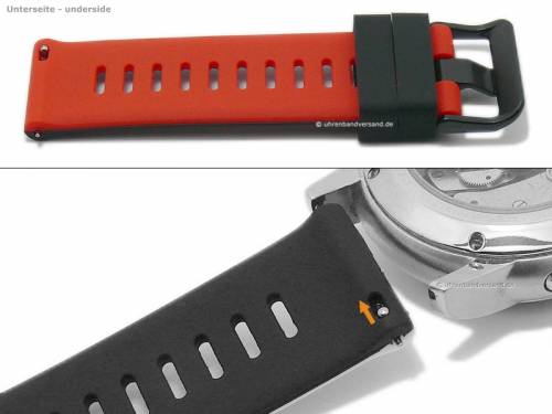 Uhrenarmband 20mm schwarz/rot Silikon mit Schnellwechsel-Federstegen f�r sportive Uhren & Smartwatches - Bild vergr��ern 