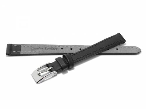Basic-Uhrenarmband 09mm schwarz Leder glatt abgen�ht (Schlie�enansto� 08 mm) - Bild vergr��ern 