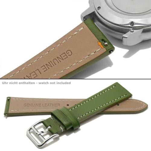 Uhrenarmband -Boissy- 18mm gr�n Leder Schnellwechsel-Stege EASY-CLICK genarbt helle Naht (Schlie�enansto� 14 mm) - Bild vergr��ern 