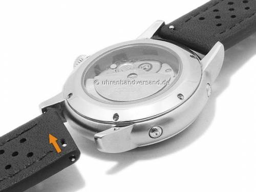 Uhrenarmband 20mm schwarz Leder Racing-Look rote Naht mit Schnellwechsel-Stegen von DILOY (Schlie�enansto� 20 mm) - Bild vergr��ern 