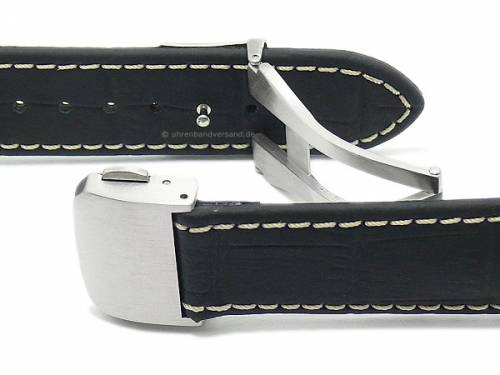 Uhrenarmband -Monterrey FS- 18mm schwarz Leder mit Kautschuk�berzug Alligator-Pr�gung DI-MODELL (Schlie�enansto� 18 mm) - Bild vergr��ern 