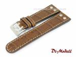 Uhrenarmband 22mm hellbraun Leder MADE IN GERMANY Alligator-Pr&auml;g. Nieten 