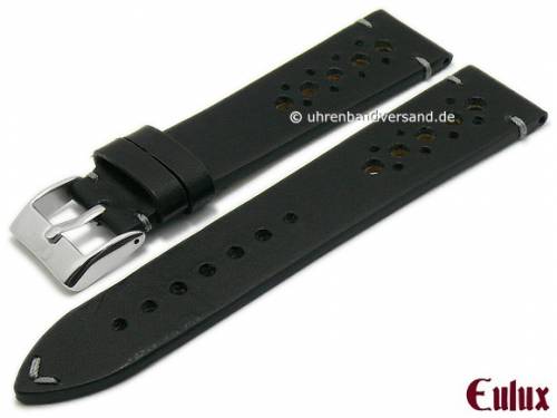 MADE IN GERMANY: Uhrenarmband -Cavallo- 20mm & 22mm schwarz & braun  Pferdeleder vegetabil gegerbt EULUX - Bild vergr��ern 