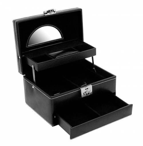 Uhren- & Schmuckkoffer -London- schwarz Leder fr 2 Uhren, Schmuck, Manschettenknpfe usw. - Bild vergrern 