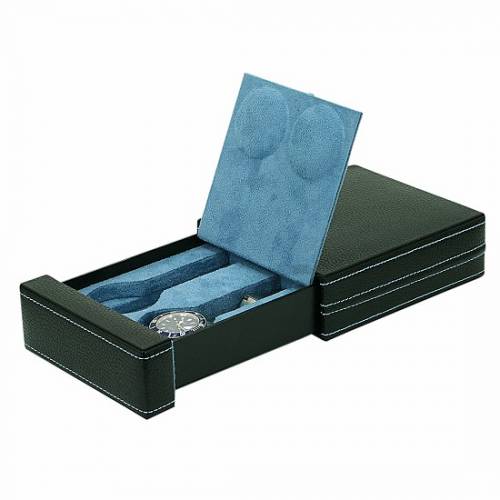 Uhrenetui schwarz f�r bis zu 2 Armbanduhren echt Leder - Bild vergr��ern 