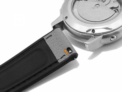 Hybrid-Uhrenarmband -Toni- 22mm schwarz Ziegen-Leder/Kautschuk genarbt Easy-Click von FLUCO (Schlie�enansto� 20 mm) - Bild vergr��ern 