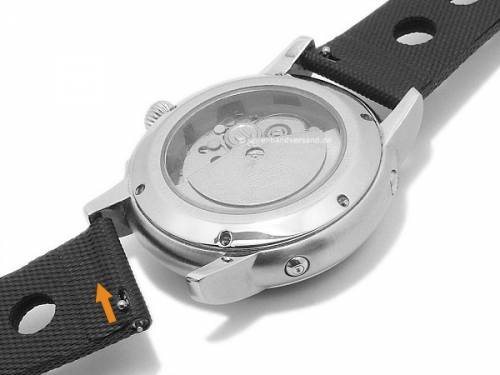 Uhrenarmband 20mm schwarz Synthetik Sail Cloth Schnellwechsel-Federstege helle Naht ZULUDIVER (Schlie�enansto� 16 mm) - Bild vergr��ern 