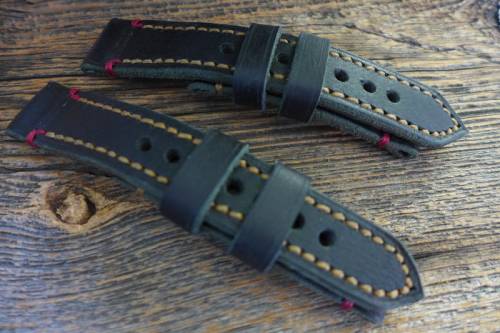 GREENPILOT Uhrenarmband handgemacht 24mm schwarz echt Wasserb�ffel Vintage-Look Made in Germany (Schlie�enansto� 22 mm) - Bild vergr��ern 