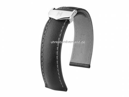 Luxus-Uhrenarmband -Speed- 19mm schwarz Leder helle Naht mit Faltschlie�e von HIRSCH (Schlie�enansto� 16 mm) - Bild vergr��ern 