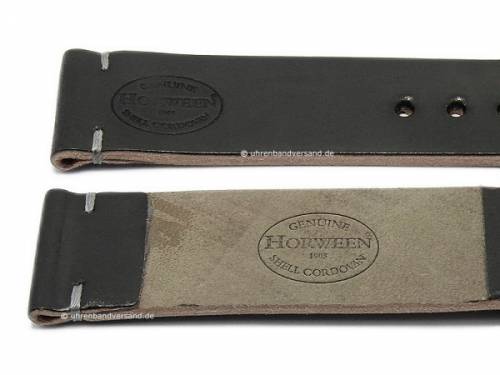 Manufaktur-Uhrenarmband 20mm schwarz SHELL CORDOVAN Leder glatt mit HORWEEN-Pr�gung von KUKI (Schlie�enansto� 18 mm) - Bild vergr��ern 