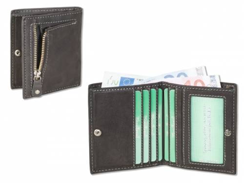 Kartenetui/Mini-Geldb�rse echt B�ffelleder anthrazit mit RFID-Schutz Druckknopf-Verschlu� von Woodland - Bild vergr��ern 