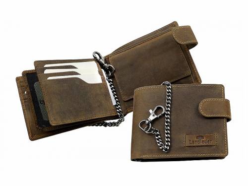 Kettenb�rse OLD SCHOOL (quer) gewalktes Western-Type B�ffelleder Vintage mittelbraun RFID-Schutz von LandLeder - Bild vergr��ern 