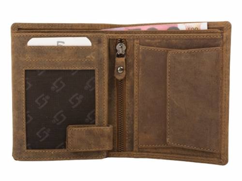 Kombib�rse OLD SCHOOL (hoch) gewalktes Western-Type B�ffelleder Vintage-Look mittelbraun mit RFID-Schutz von LandLeder - Bild vergr��ern 