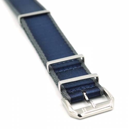 Uhrenarmband -Mariestad- 22mm dunkelblau Nylon/Textil graue Seitenkanten NATO-Style Durchzugsband SVEA-Strap HAGLUND - Bild vergr��ern 