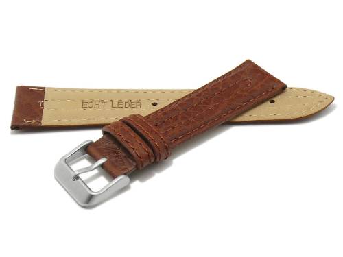 Uhrenarmband (Moklb80) 22mm mittelbraun Leder genarbt Doppel-Wulst abgen�ht von MABRO (Schlie�enansto� 20 mm) - Bild vergr��ern 