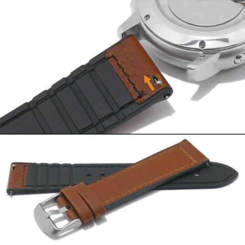 Hybrid-Uhrenband (Moklb125) 20mm hellbraun Leder/Silikon genarbt mit Easy-Click von MABRO (Schlie�enansto� 18 mm) - Bild vergr��ern 