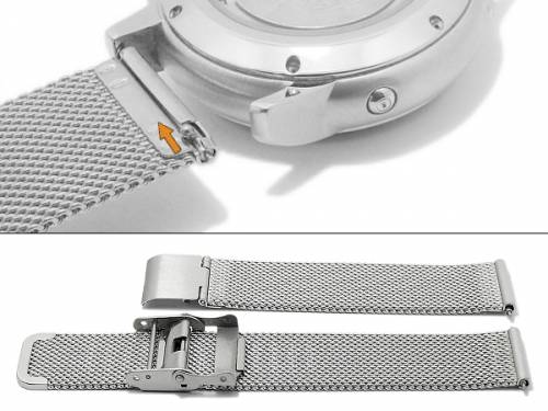 Uhrenarmband 18mm Milanaise stahlfarben mit Schnellwechsel-Stegen feines Geflecht Falt-Schiebeverschluss von MABRO Steel - Bild vergrern 